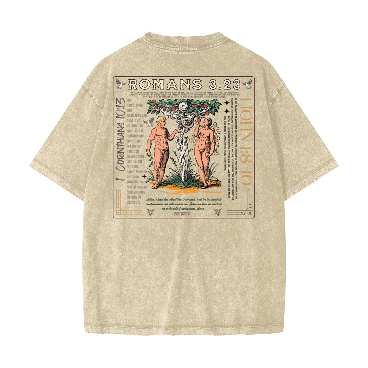 SIN - Streetwear American Vintage Waxed Dyed Washed  Heavyweight 100% Cotton T-Shirt