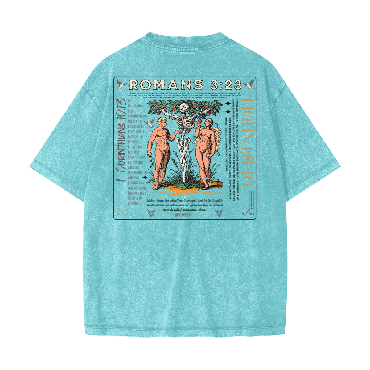 SIN - Streetwear American Vintage Waxed Dyed Washed  Heavyweight 100% Cotton T-Shirt